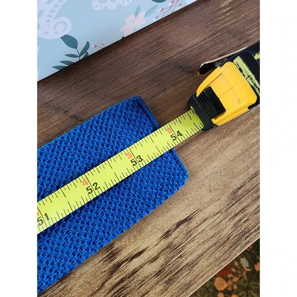 Vintage 100% Wool Knit Tie Square Flat Bottom Blue 70s Retro Academia Heritage